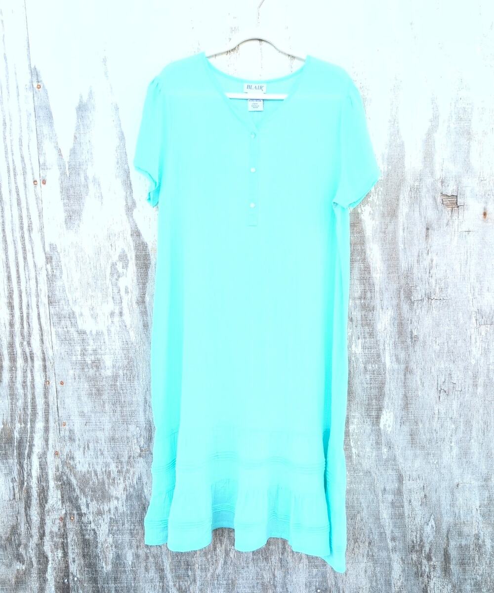 Vintage Blair 100% Cotton Nightgown Aqua Women's Large